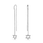 Judaic Star Of David Dangle Earrings Sterling Silver Threader for Bat Mitzvah