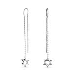Judaic Star Of David Dangle Earrings Sterling Silver Threader for Bat Mitzvah
