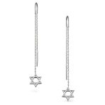 Judaic Star Of David Dangle Earrings Sterling Silver Threader for Bat Mitzvah - Image 2