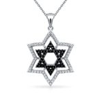 Black White CZ Star of David Pendant Necklace Silver