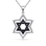 Black White CZ Star of David Pendant Necklace Silver
