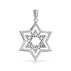Black White CZ Star of David Pendant Necklace Silver - Image 2