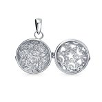 Vintage Style Keepsake Pave CZ Aromatherapy & Photo Round Star Shape Locket Pendant Necklace Sterling Silver - Image 3