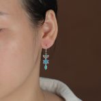 Created Blue Opal Judaica Menorah Star Of David Dangle Earrings Sterling Silver - Image 3