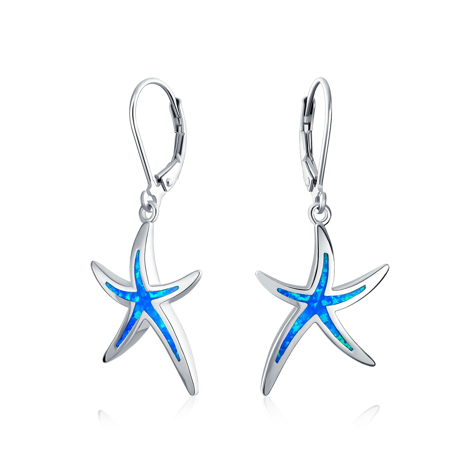 starfish-blue-opal-leverback-earrings_xny-es0790a1-az_1 Nautical Starfish Dangle Gemstone Earrings with Opal Inlay in Sterling Silver - Image 1