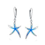 Nautical Starfish Dangle Gemstone Earrings with Opal Inlay in Sterling Silver - Image 3
