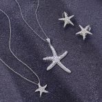 Nautical Beach Small Starfish Pave CZ Pendant Necklace Sterling Silver 0.55 Inch - Image 4