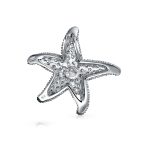 Nautical Beach Large Starfish Pave CZ Pendant Necklace Sterling Silver 1.25 Inch - Image 2