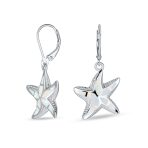 Iridescent Created Opal Inlay Starfish Dangle Drop Earrings - Image 2