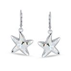Iridescent Created Opal Inlay Starfish Dangle Drop Earrings - Image 4