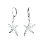 Nautical Starfish Dangle Gemstone Earrings with Opal Inlay in Sterling Silver - Image 2