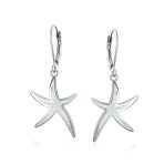 Nautical Starfish Dangle Gemstone Earrings with Opal Inlay in Sterling Silver - Image 4