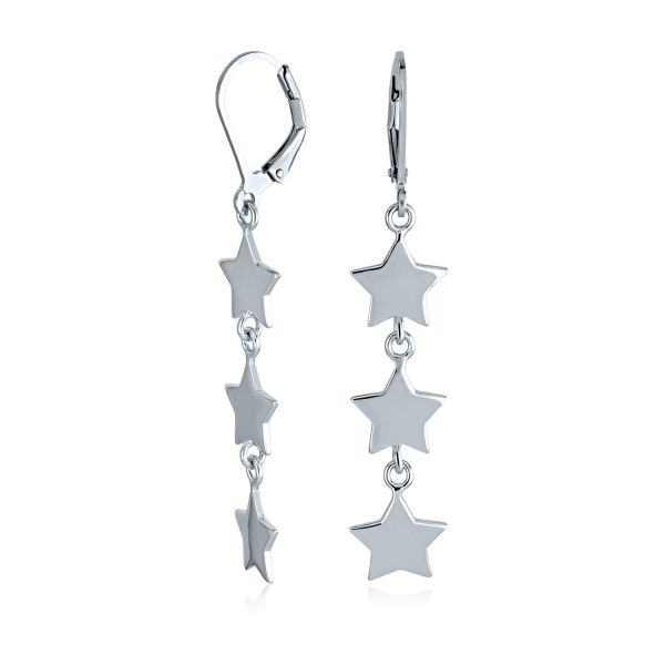American Patriotic Celestial Star Dangle Earrings  Sterling Silver French Wire