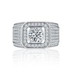 Statement Halo Square Solitaire Men's Ring Micro Pave Band Silver Plated