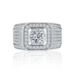 Statement Halo Square Solitaire Men's Ring Micro Pave Band Silver Plated