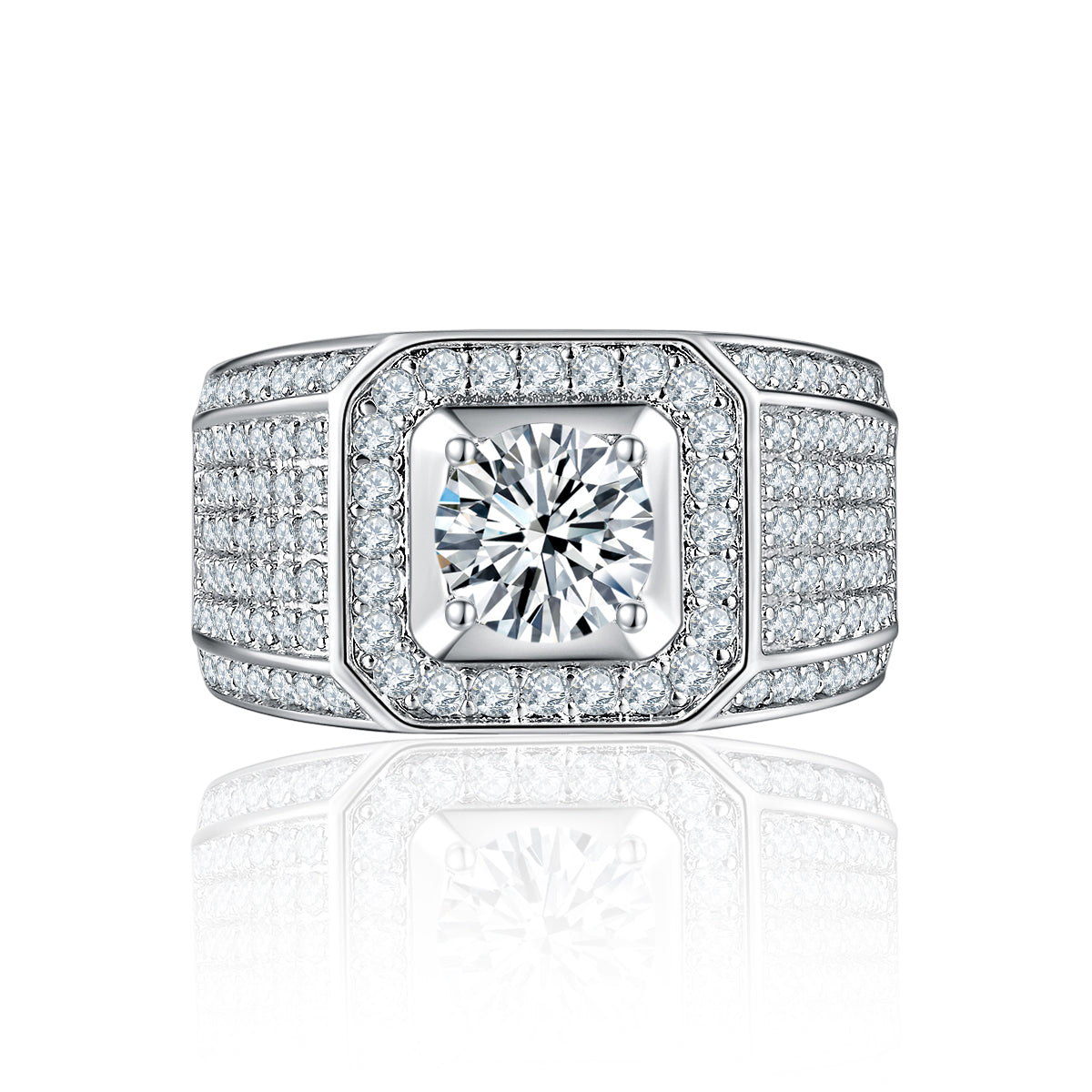 statement-halo_20solitaire-men_20engagement-br22003-02 Statement Halo Square Solitaire Men's Ring Micro Pave Band Silver Plated - Image 1