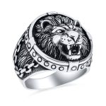 Big Vintage King Of Jungle Round Roaring Lion Signet Ring
