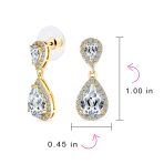 Cocktail Cubic Zirconia CZ Double Solitaire Teardrop Dangle Earrings Gold Plated - Image 18