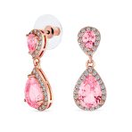 Cocktail Cubic Zirconia CZ Double Solitaire Teardrop Dangle Earrings Gold Plated - Image 4