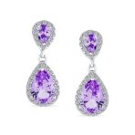 Cocktail Cubic Zirconia CZ Double Solitaire Teardrop Dangle Earrings Gold Plated - Image 7