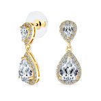 Cocktail Cubic Zirconia CZ Double Solitaire Teardrop Dangle Earrings Gold Plated - Image 3