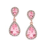 Cocktail Cubic Zirconia CZ Double Solitaire Teardrop Dangle Earrings Gold Plated - Image 9