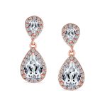 Cocktail Cubic Zirconia CZ Double Solitaire Teardrop Dangle Earrings Gold Plated - Image 10