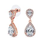 Set of 2 Bridal Pink & Clear CZ Dangle Chandelier Earrings Rose Gold Plated - Image 6