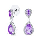 Cocktail Cubic Zirconia CZ Double Solitaire Teardrop Dangle Earrings Gold Plated - Image 2