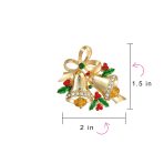 Set of 2 Large Colorful Crystal Christmas Tree and Bells Brooch Pin Gold Plated - Image 5