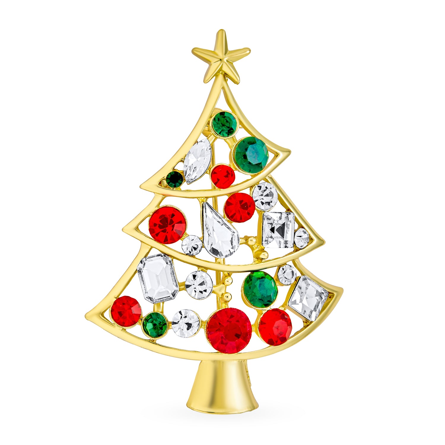 statement-red-green-gold-tree-brooch_faj-dbh00828-az_1_f69b75ce-6c36-404c-9b0f-47d7f591602e Sparkling Crystal Christmas Tree Brooche Pin Red Green White Gold Plated - Image 1