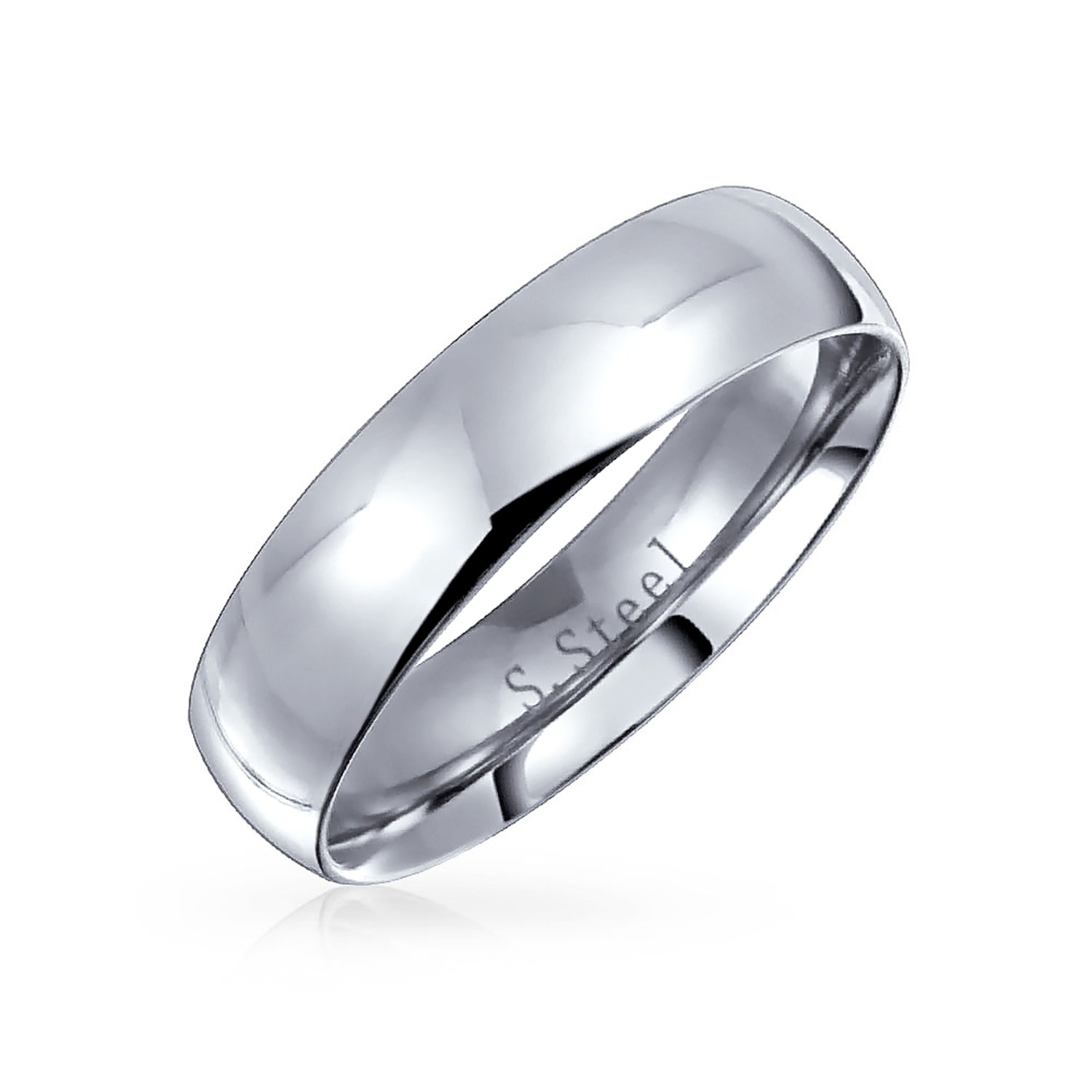 steel-classic-wedding-band-5mm_3-prb-057_1_5 Plain Simple Dome Ring Wedding Band Gold Plated Silver Tone Stainless Steel 5MM - Image 1