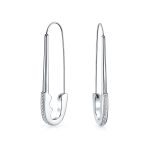 Large Biker Goth Fashion Safety Pin Earrings Crystal Accent Stainless Steel
