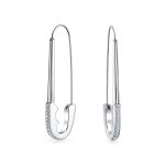 Large Biker Goth Fashion Safety Pin Earrings Crystal Accent Stainless Steel