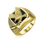 Large Square Black Patriotic USA American Bald Eagle Signet Ring Stainless Steel - Image 6