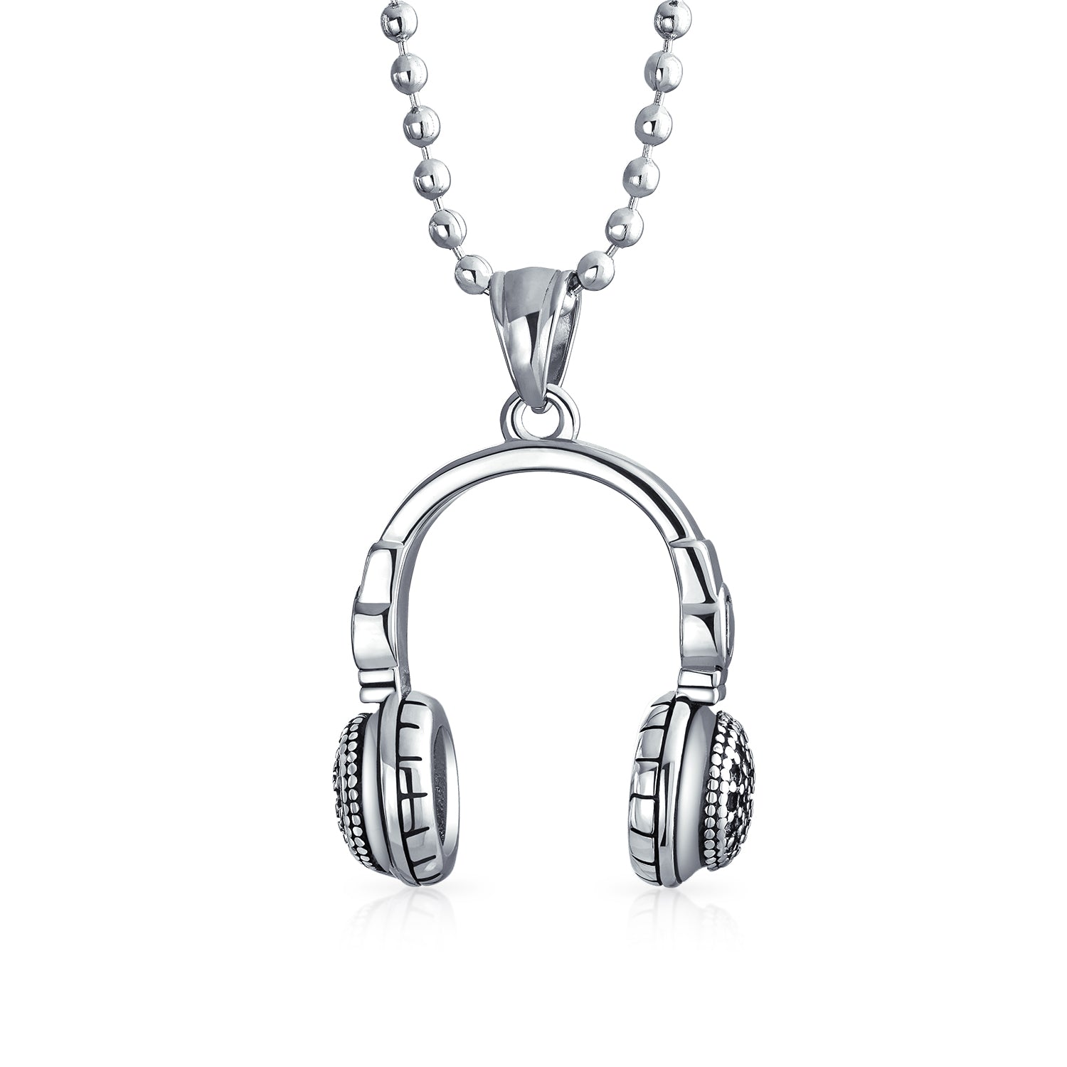 steel-headphones-pendant-necklace-sgd-pl002-az_1-1 Hip Hop DJ Headphones Pendant Necklace for Men Silver Tone Stainless Steel - Image 1