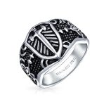 Fleur De Lis Cross Signet Ring Oxidized Stainless Steel