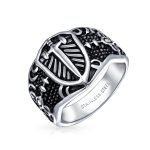 Fleur De Lis Cross Signet Ring Oxidized Stainless Steel