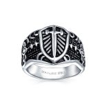 Fleur De Lis Cross Signet Ring Oxidized Stainless Steel - Image 2