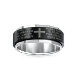 Black Spinner Religious Cross Words Lords Prayer Fidget Band Ring Stainless Steel - Image 3