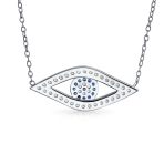 Turkish Blue Evil Eye Pendant Necklace with Pave CZ in Sterling Silver - Image 3