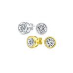 Set of 2 Martini Bezel Set CZ Stud Earrings Gold Plated Sterling Silver 5MM - Image 4