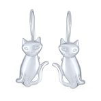 Cute Siamese Kitten Cat Dangle Earrings in Polished  Sterling Silver - Image 2