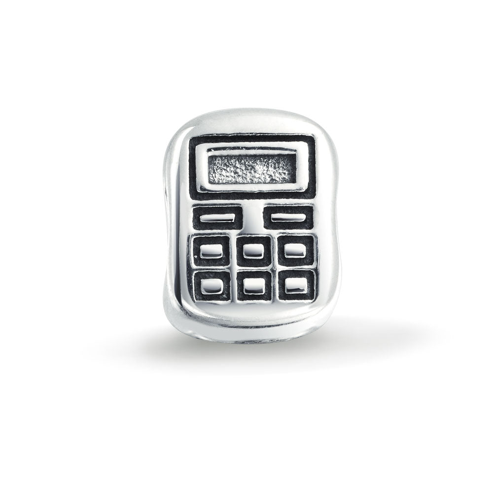 sterling-cell-phone-barrel-bead_mma-51429_1 Bookkeeper Math Student Calculator Charm Bead .925 Sterling Silver Fits European Bracelet - Image 1