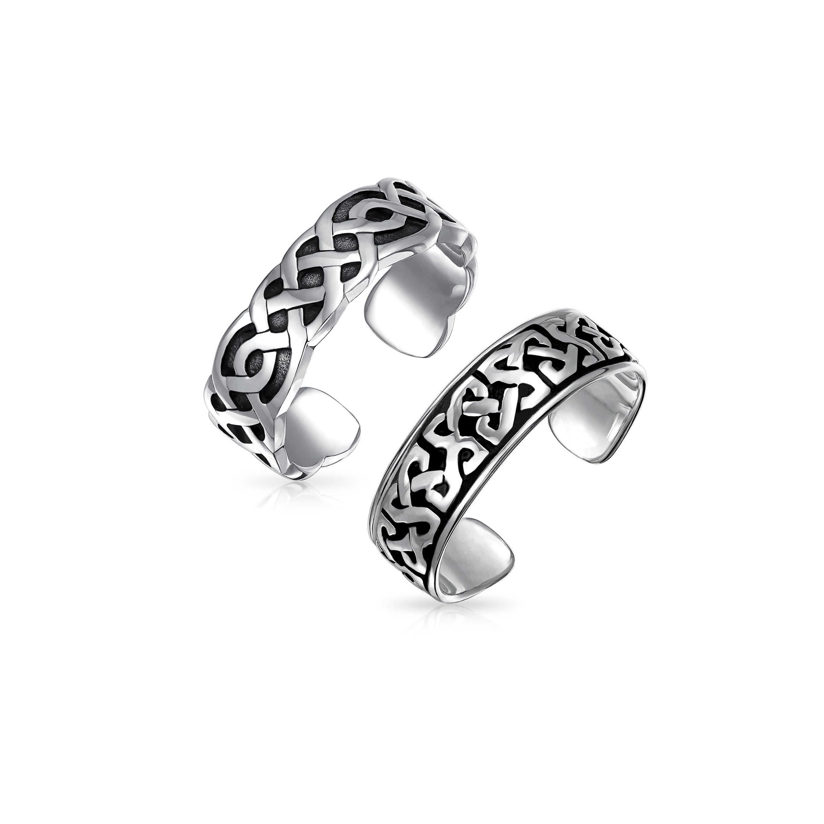 sterling-celtic-knot-toe-ring-pmr-r11342-set-az Set of 2 Celtic Trinity Knot Toe Ring Oxidized Sterling Silver Pinky Midi Design - Image 1