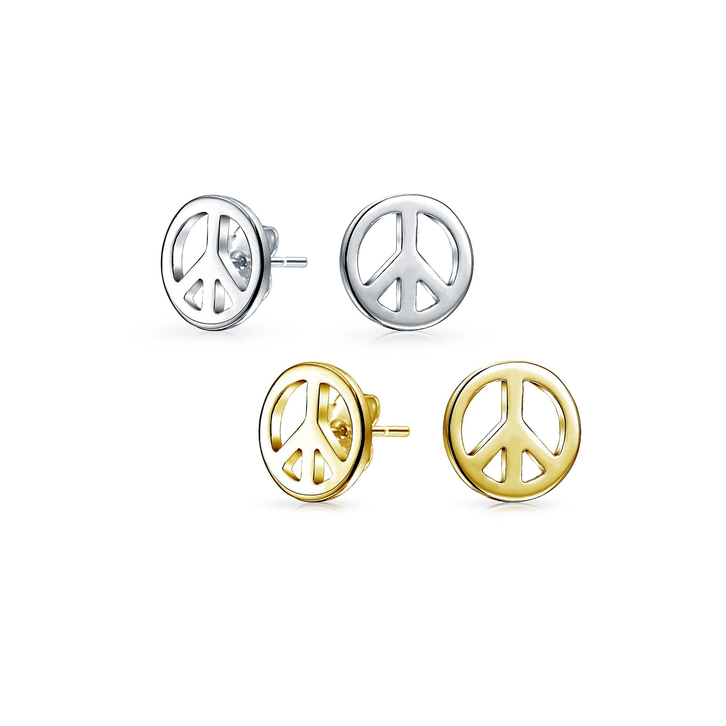 sterling-children-peace-sign-earrings-pfs-peaceer-set-az Set of 2 Dainty World Peace Sign Stud Earrings Gold Plated Sterling Silver - Image 1