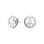 Set of 2 Dainty World Peace Sign Stud Earrings Gold Plated Sterling Silver - Image 2