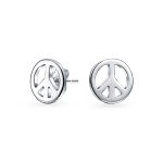 Mini World Peace Sign Stud Earrings 14K Gold Plated Sterling Silver