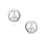 Mini World Peace Sign Stud Earrings 14K Gold Plated Sterling Silver - Image 3