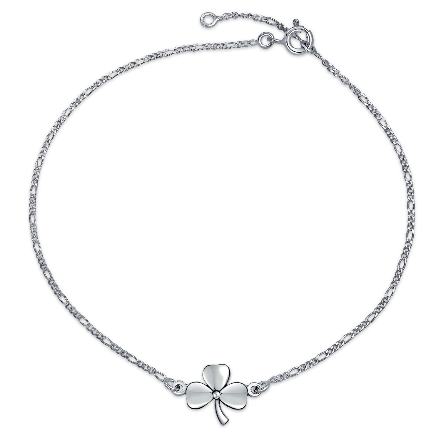 sterling-clover-shamrock-anklet_ps-tbg728-az_2_2 Three Leaf Shamrock Anklet Ankle Bracelet Lucky Clover Sterling Silver - Image 1